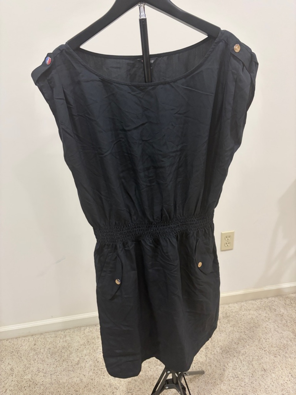 Guess Black Short Sleeve Elastic-Waist Mini Dress